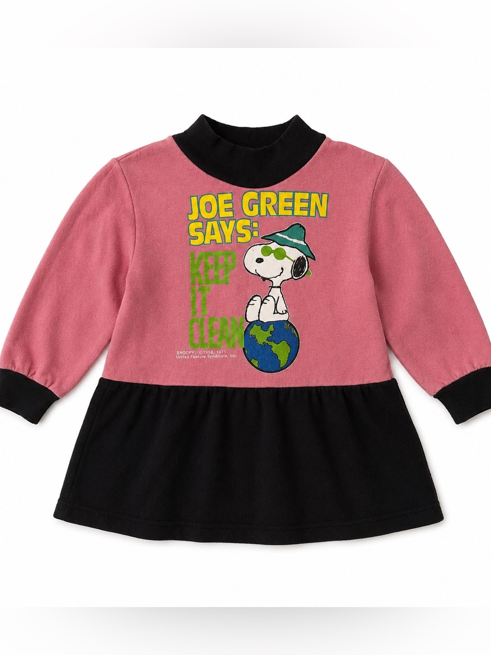 Vintage Girls Pink & Black Snoopy 'Joe Green Says' Casual Dress